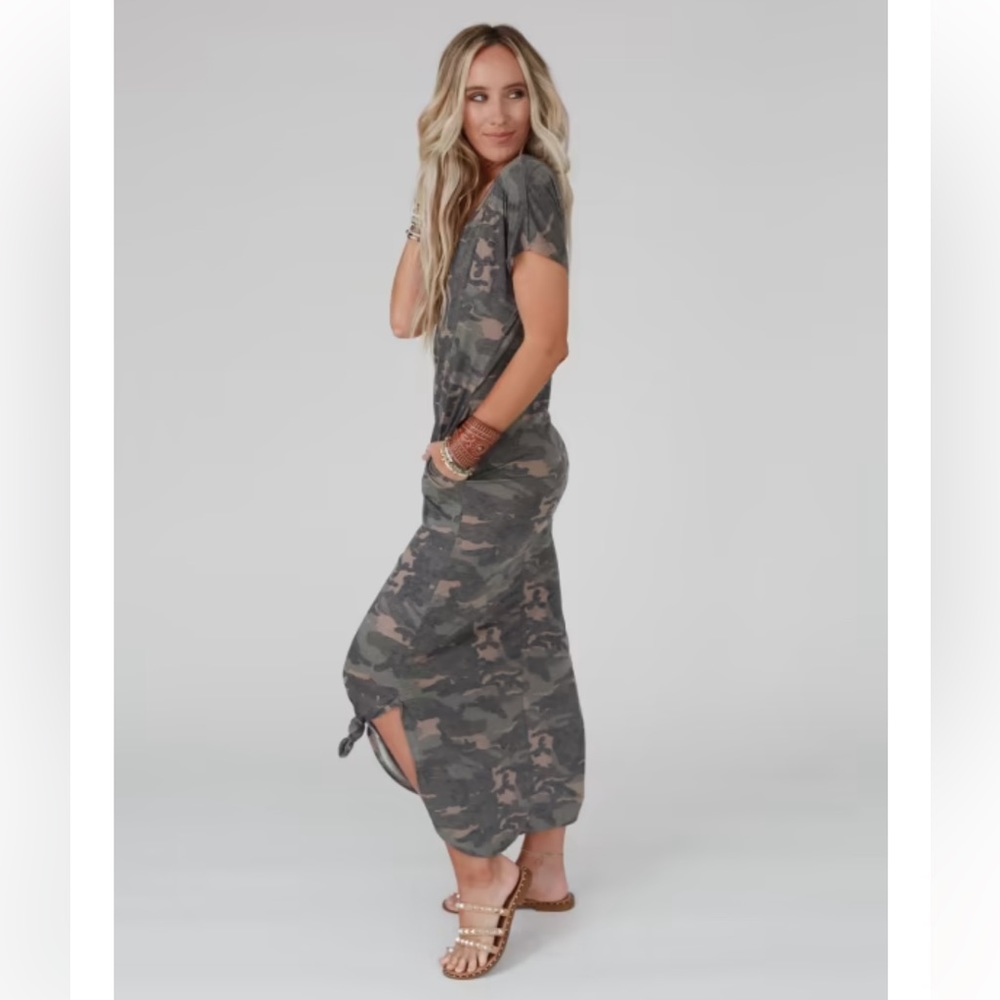 Camo Short-Sleeve Maxi Dress - Gray Camo